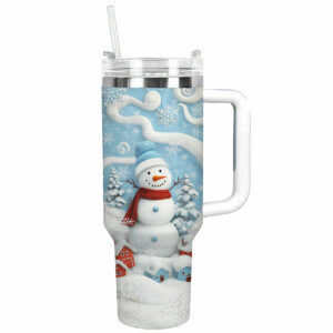 Joyful Winter Snowman Christmas Custom Stanley Quencher 40oz Stainless Steel Tumbler With Handle - Threewoofs