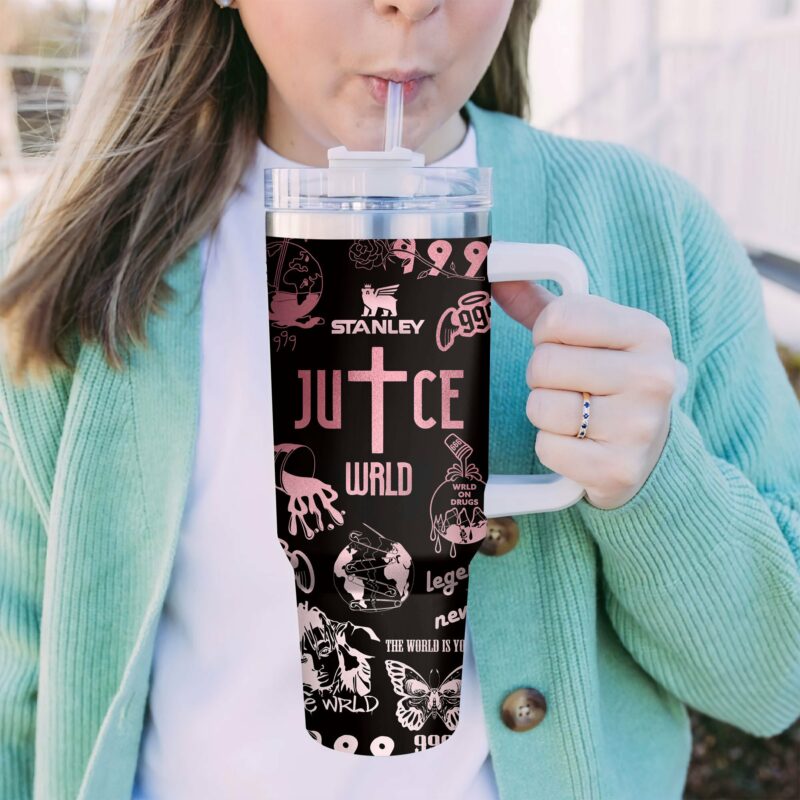 Juice Wrld Music Custom Stanley Quencher 40oz Stainless Steel Tumbler With Handle - Threewoofs - Image 4