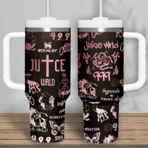 Juice Wrld Music Custom Stanley Quencher 40oz Stainless Steel Tumbler With Handle - Threewoofs