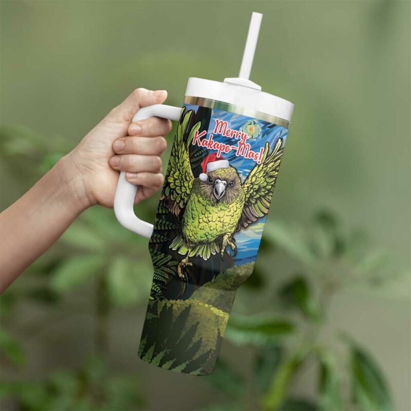 Jumping Kakapo Christmas New Zealand Fern Starry Night Custom Stanley Quencher 40oz Stainless Steel Tumbler With Handle - Threewoofs - Image 3