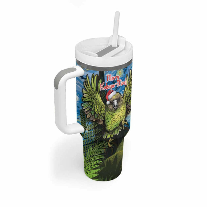 Jumping Kakapo Christmas New Zealand Fern Starry Night Custom Stanley Quencher 40oz Stainless Steel Tumbler With Handle - Threewoofs - Image 2