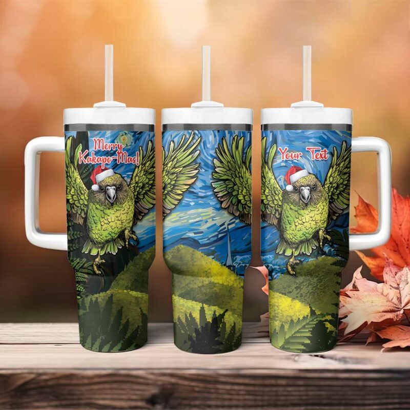 Jumping Kakapo Christmas New Zealand Fern Starry Night Custom Stanley Quencher 40oz Stainless Steel Tumbler With Handle - Threewoofs - Image 4