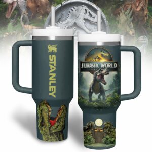 Jurassic World Movies Custom Stanley Quencher 40oz Stainless Steel Tumbler With Handle - Threewoofs