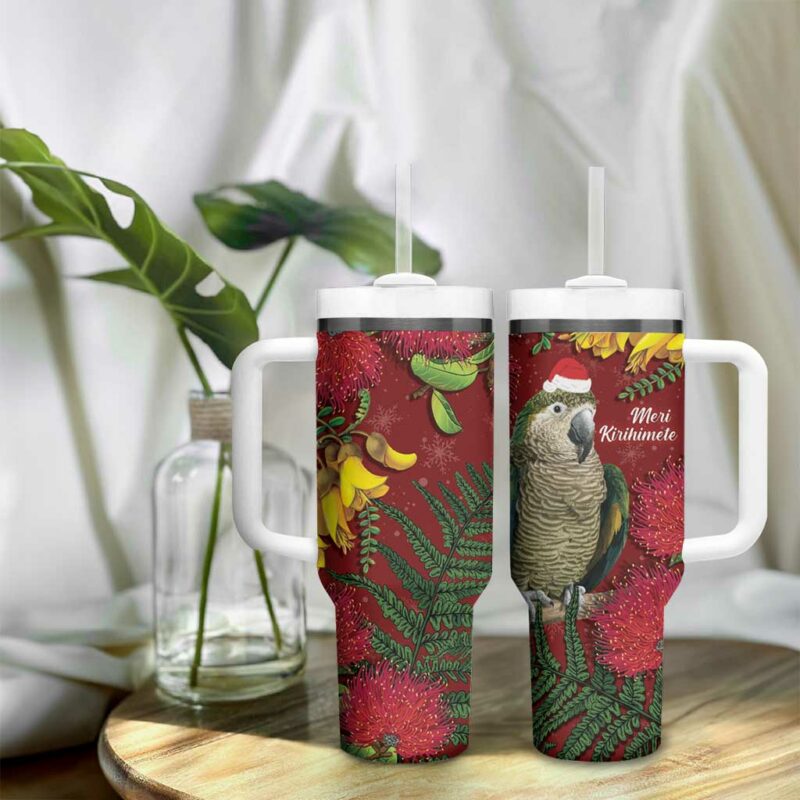 Kakapo Bird New Zealand Floral Christmas Custom Stanley Quencher 40oz Stainless Steel Tumbler With Handle - Threewoofs - Image 9