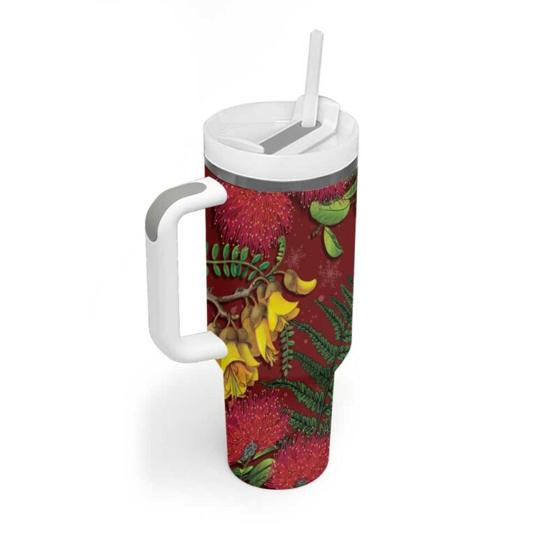 Kakapo Bird New Zealand Floral Christmas Custom Stanley Quencher 40oz Stainless Steel Tumbler With Handle - Threewoofs - Image 2