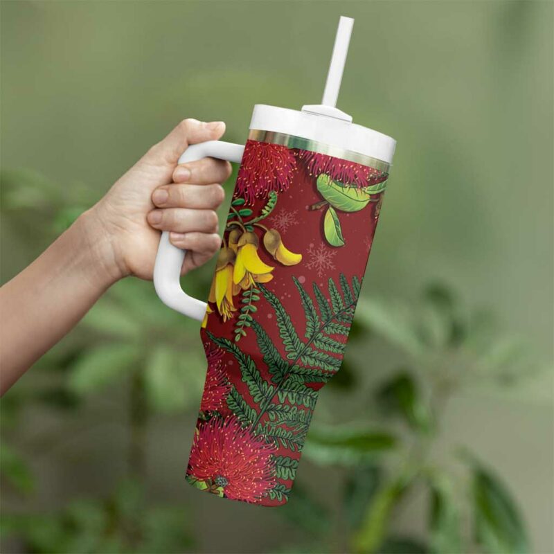 Kakapo Bird New Zealand Floral Christmas Custom Stanley Quencher 40oz Stainless Steel Tumbler With Handle - Threewoofs - Image 3