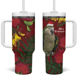 Kakapo Bird New Zealand Floral Christmas Custom Stanley Quencher 40oz Stainless Steel Tumbler With Handle - Threewoofs