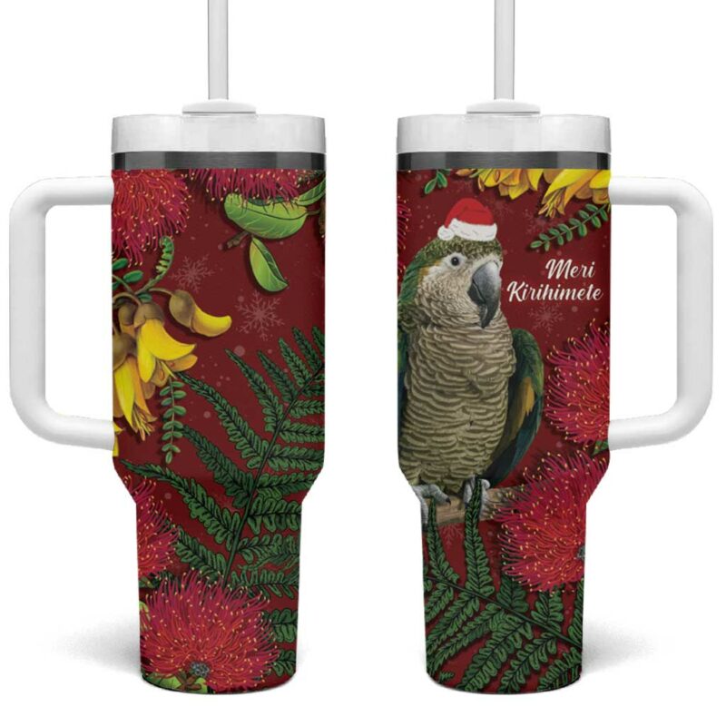 Kakapo Bird New Zealand Floral Christmas Custom Stanley Quencher 40oz Stainless Steel Tumbler With Handle - Threewoofs