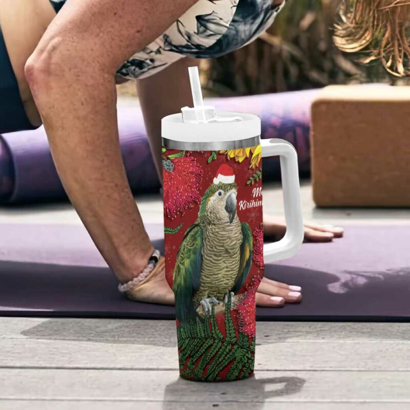 Kakapo Bird New Zealand Floral Christmas Custom Stanley Quencher 40oz Stainless Steel Tumbler With Handle - Threewoofs - Image 6