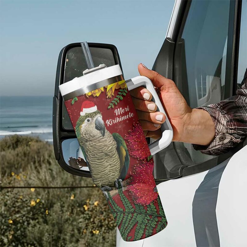 Kakapo Bird New Zealand Floral Christmas Custom Stanley Quencher 40oz Stainless Steel Tumbler With Handle - Threewoofs - Image 7