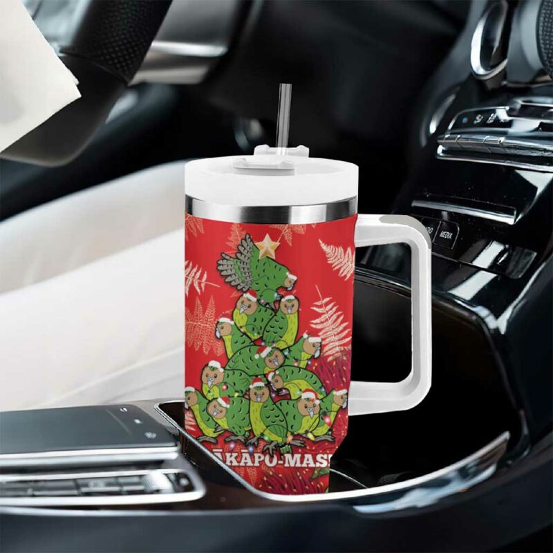 Kakapo New Zealand Christmas Meri Kirihimete Pohutukawa Red Color Custom Stanley Quencher 40oz Stainless Steel Tumbler With Handle - Threewoofs - Image 8