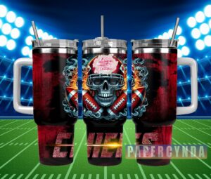Skull & Football Design Tumbler with Straw - Perfect for Game Day!