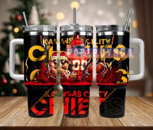 Kansas City Chiefs Fan Tumbler - Insulated 40oz Travel Mug with Handle & Straw