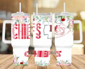 Floral Chiefs Tumbler with Handle - Stylish Drinkware for Fans
