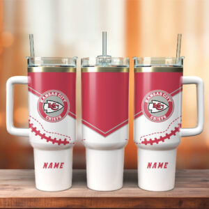 Kansas City Chiefs Personalized Tumbler with Handle - Custom Name NFL Fan Gift