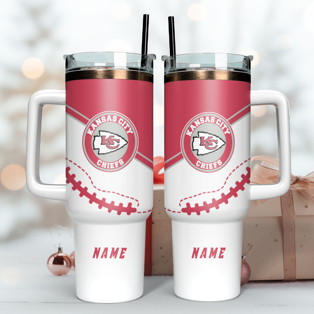 Kansas City Chiefs Personalized Tumbler with Handle - Custom Name NFL Fan Gift - Image 3