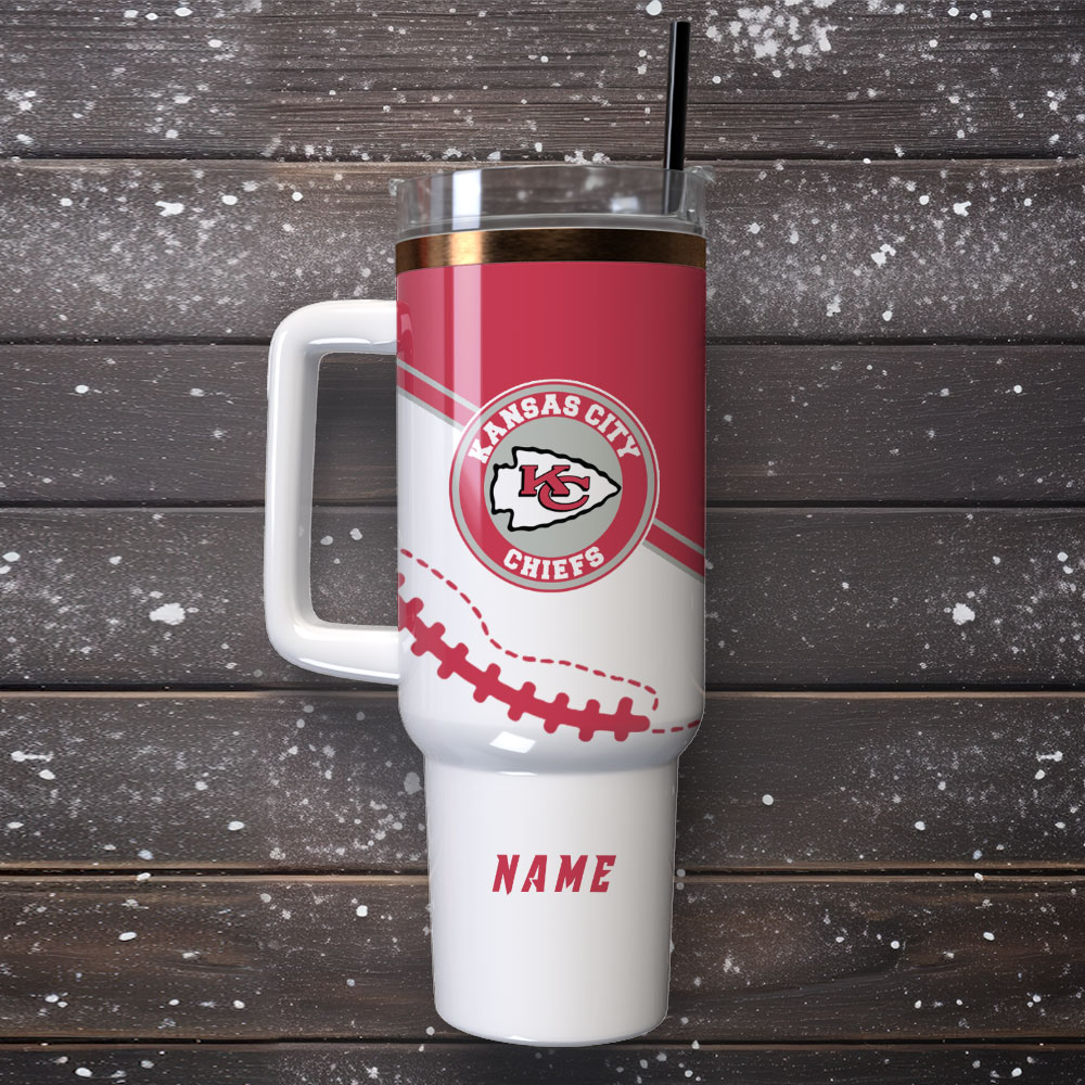 Kansas City Chiefs Personalized Tumbler with Handle - Custom Name NFL Fan Gift - Image 4