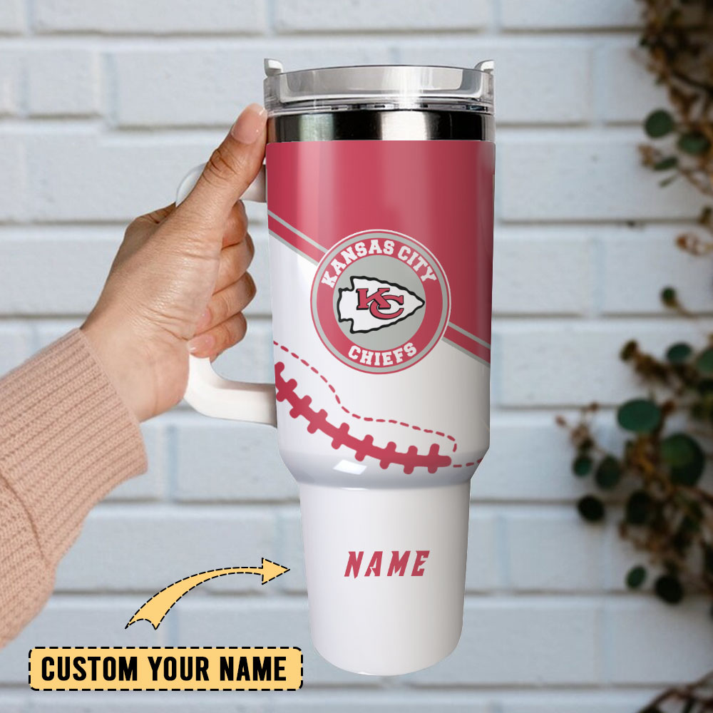 Kansas City Chiefs Personalized Tumbler with Handle - Custom Name NFL Fan Gift - Image 2