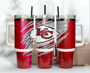 Kansas City Chiefs NFL Custom Stanley Quencher 40oz Stainless Steel Tumbler With Handle - Threewoofs