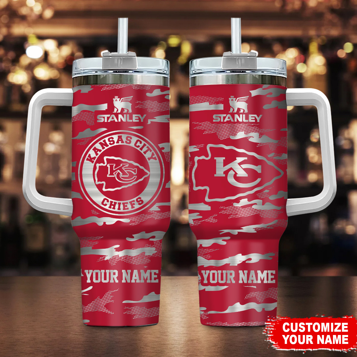 Customizable Kansas City Chiefs Stainless Steel Tumbler with Handle