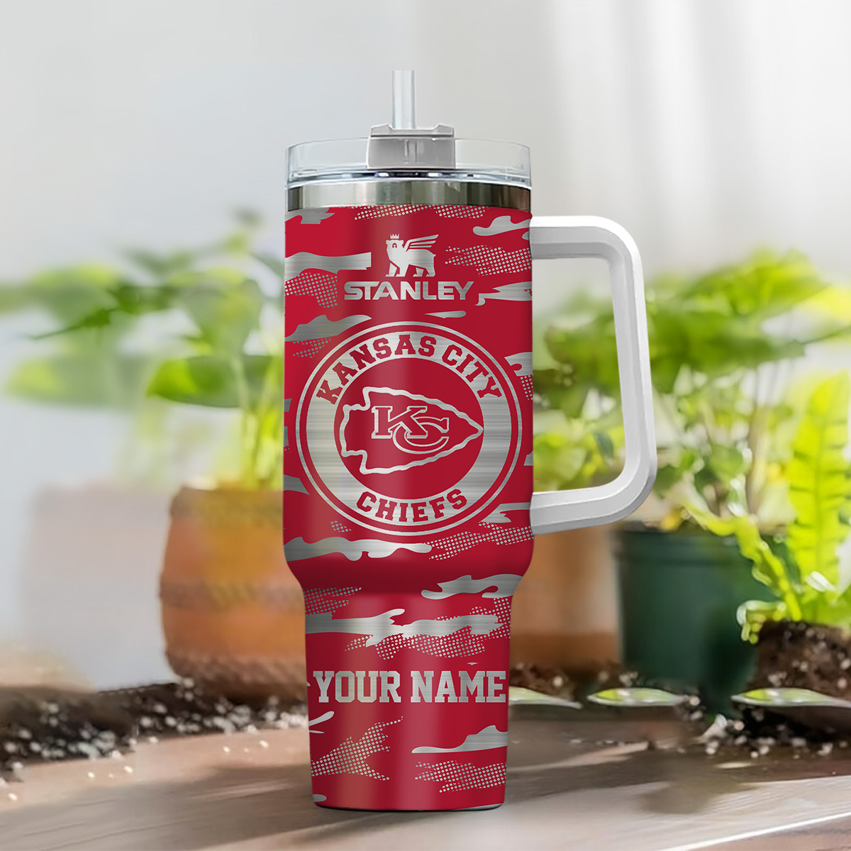 Customizable Kansas City Chiefs Stainless Steel Tumbler with Handle - Image 2
