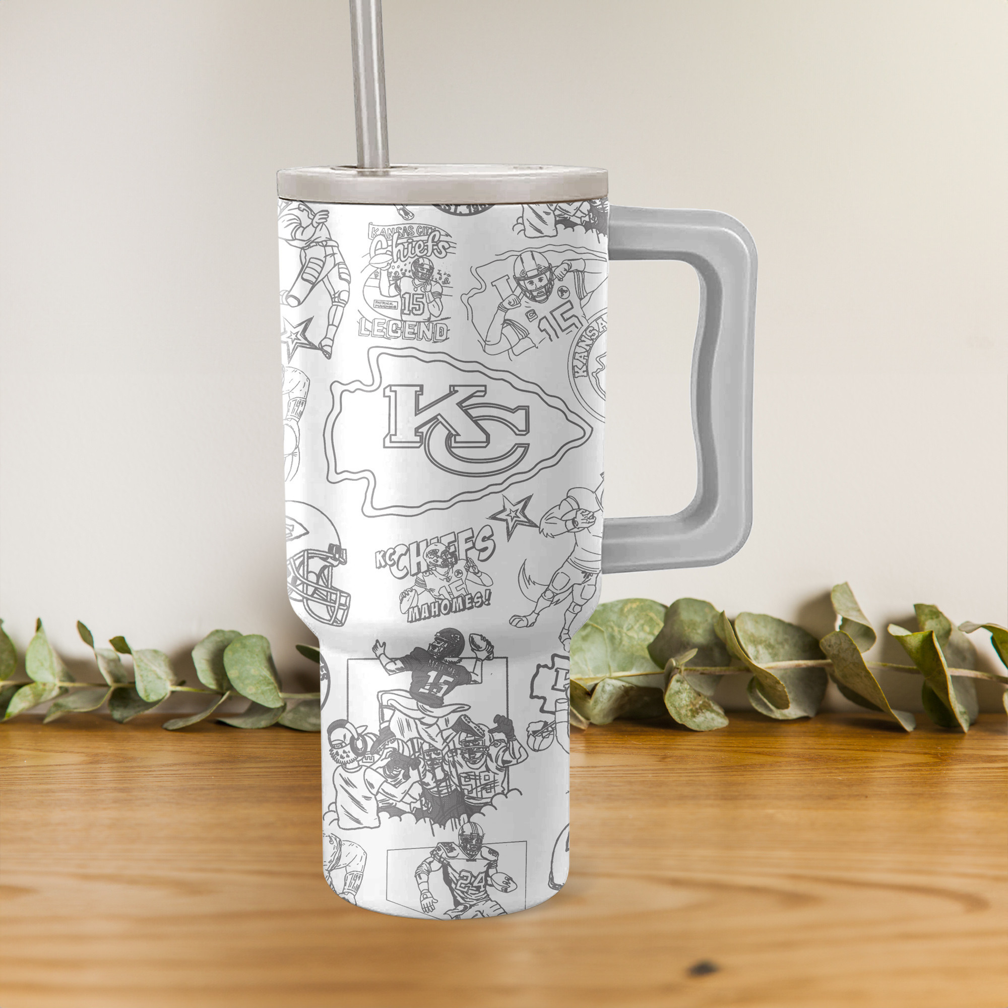 Stylish KC Football Mug with Handle & Straw - Perfect for Fans & Game Days - Image 2