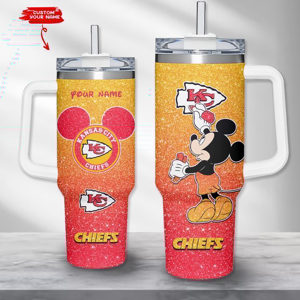 Customizable Kansas City Chiefs Tumbler - Mickey Mouse Design, Personalized Name