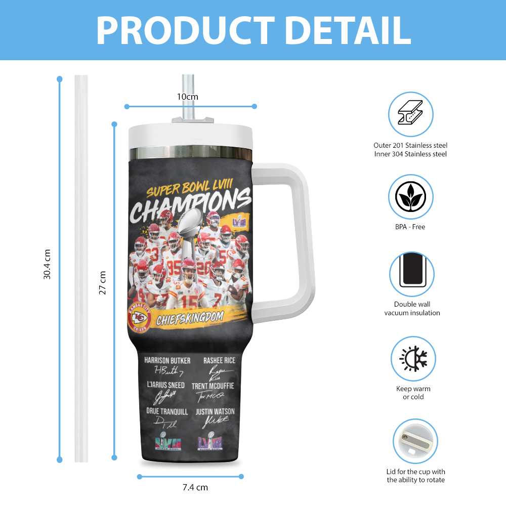 Kansas City Chiefs Super Bowl LVIII Champions Tumbler - Celebrate Back-to-Back Wins! - Image 3