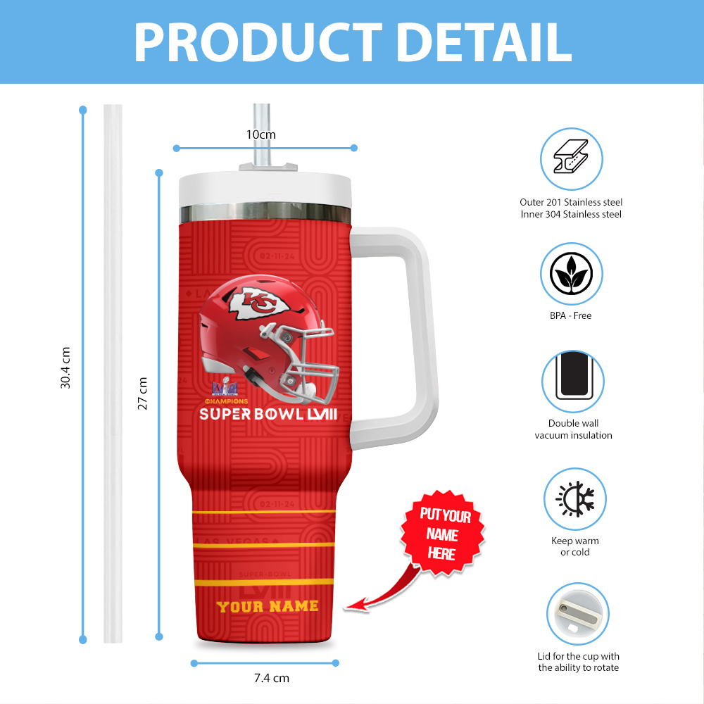 Customizable Kansas City Chiefs Super Bowl LVIII Champion Tumbler - 2024 Edition - Image 3