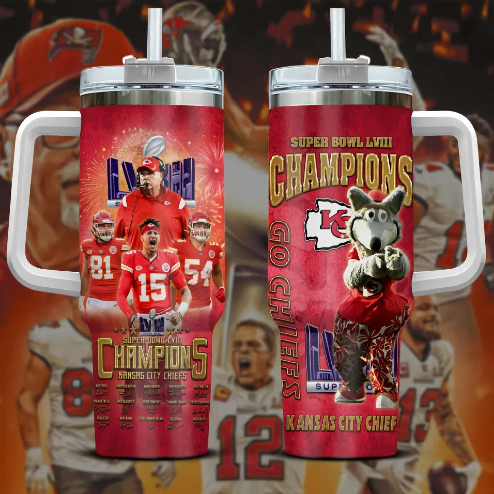 Kansas City Chiefs Super Bowl LVIII Champions Tumbler with Handle & Straw