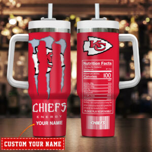 Customizable Chiefs Energy Drink Tumbler with Handle and Straw