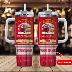 Custom Chiefs Fan Cave Tumbler Mug with Handle - Personalized NFL Gift