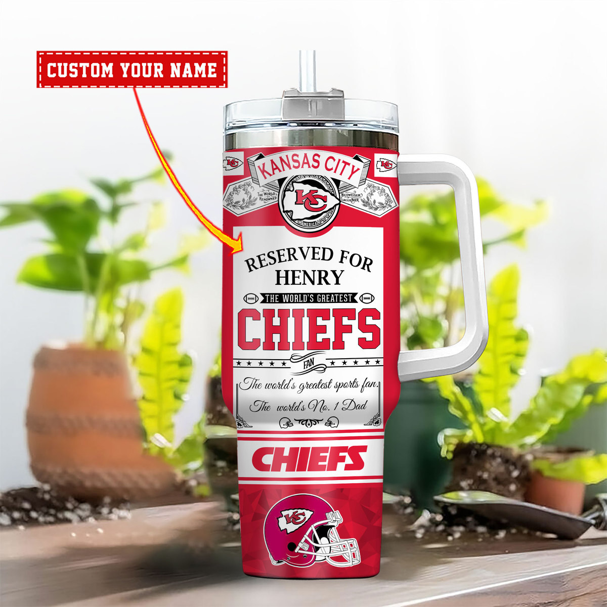 Custom Kansas City Chiefs Tumbler with Handle - Personalized NFL Fan Gift - Image 2