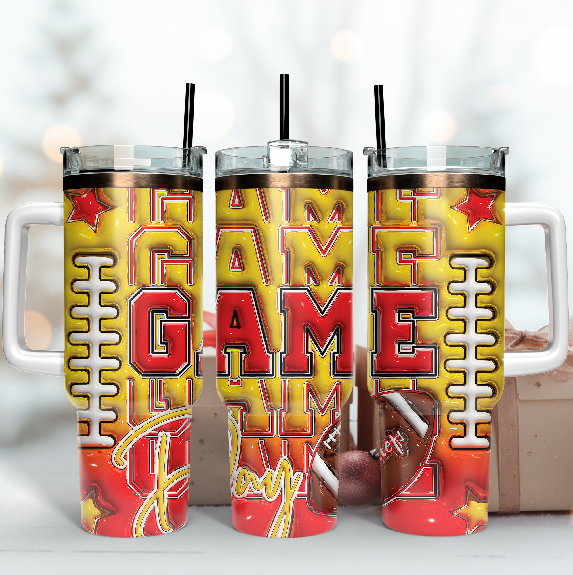 Football Game Day Tumbler with Handle - Insulated Sports Fan Mug
