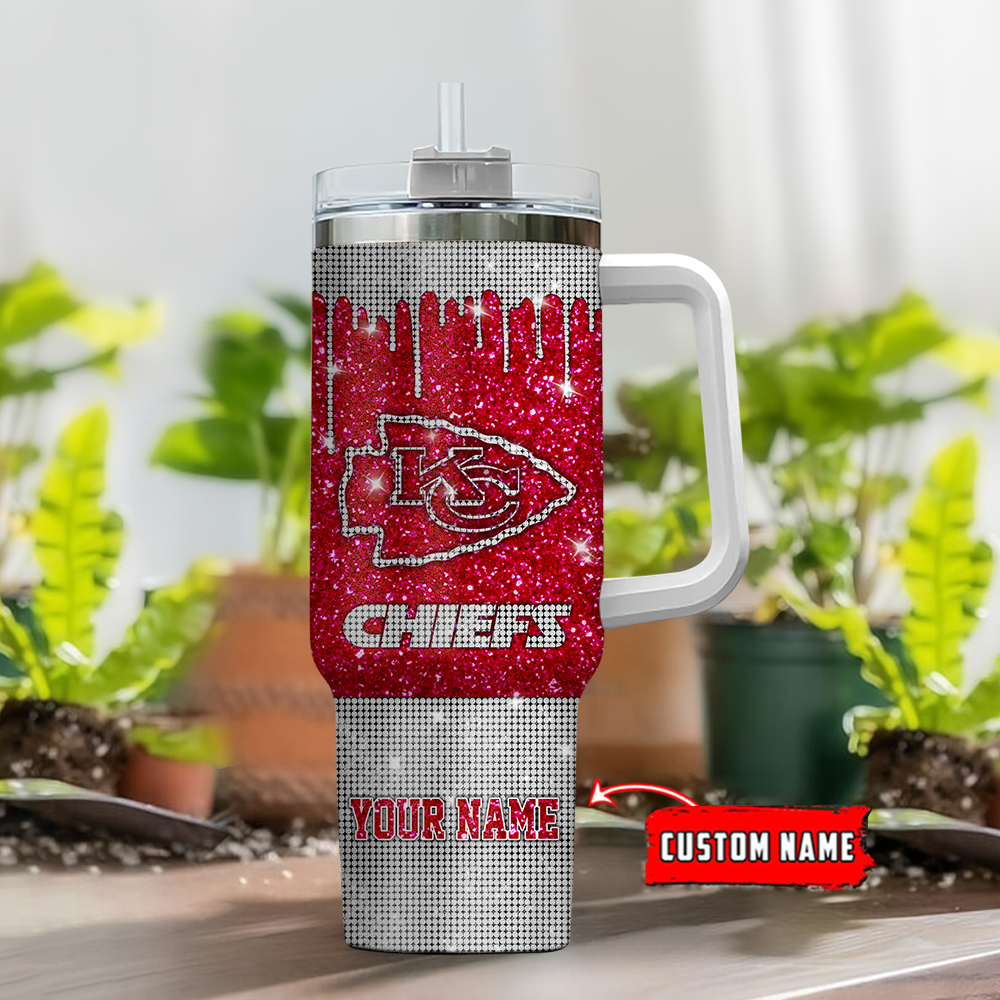 Custom Name Glitter Chiefs Tumbler with Straw - Perfect for Fans - Image 2