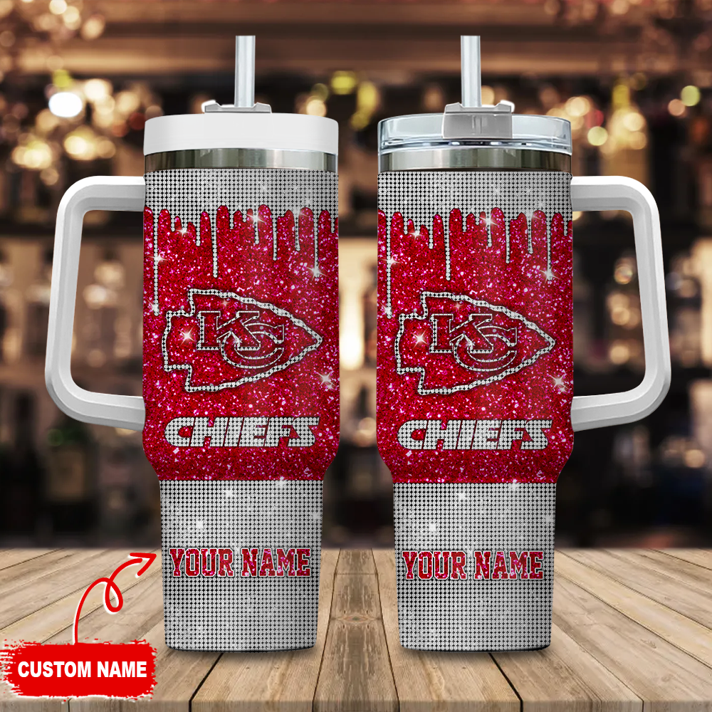 Custom Name Glitter Chiefs Tumbler with Straw - Perfect for Fans