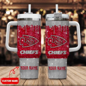 Kansas City Chiefs NFL Glitter Custom Stanley Quencher 40oz Stainless Steel Tumbler With Handle - Threewoofs