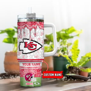 Custom Kansas City Chiefs Glitter Tumbler with Handle - Personalized NFL Fan Gift