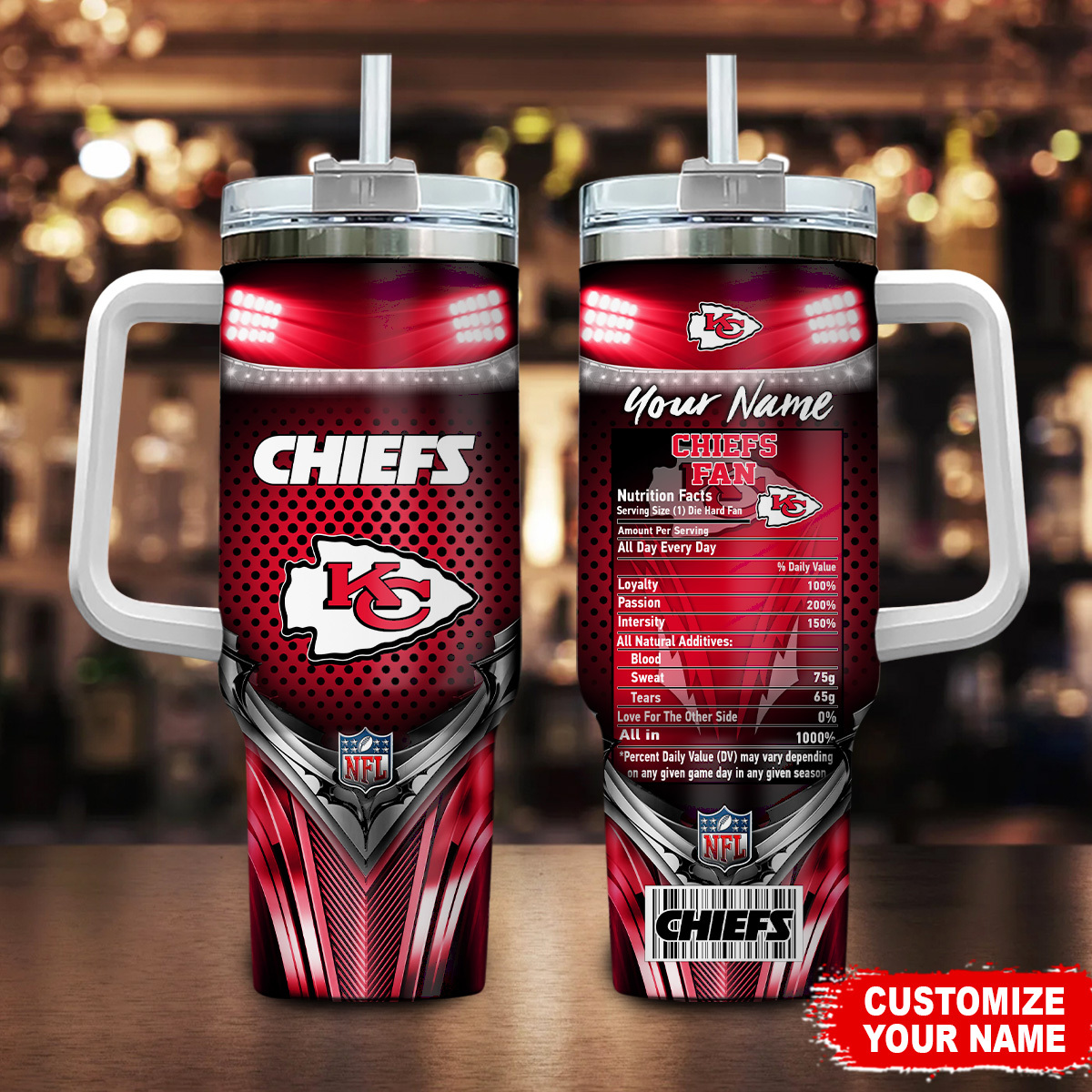 Personalized Chiefs Fan Tumbler with Handle - Customizable Name, Ultimate Gift