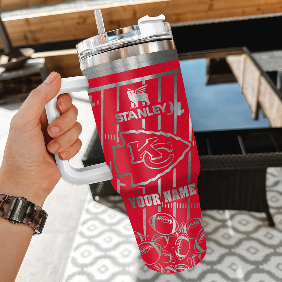 Customizable Stanley Tumbler with Kansas City Chiefs Design and Personal Name - Image 3