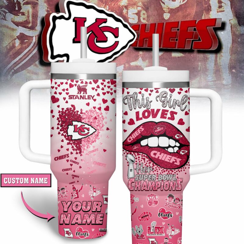 Kansas City Chiefs NFL Sports Custom Stanley Quencher 40oz Stainless Steel Tumbler With Handle - Threewoofs