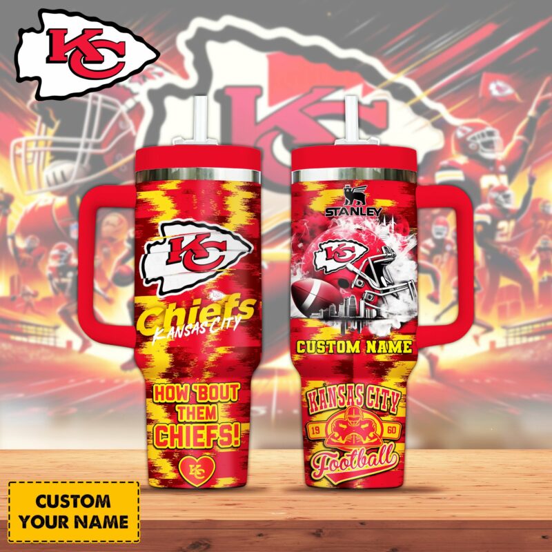 Kansas City Chiefs NFL Sports Custom Stanley Quencher 40oz Stainless Steel Tumbler With Handle - Threewoofs
