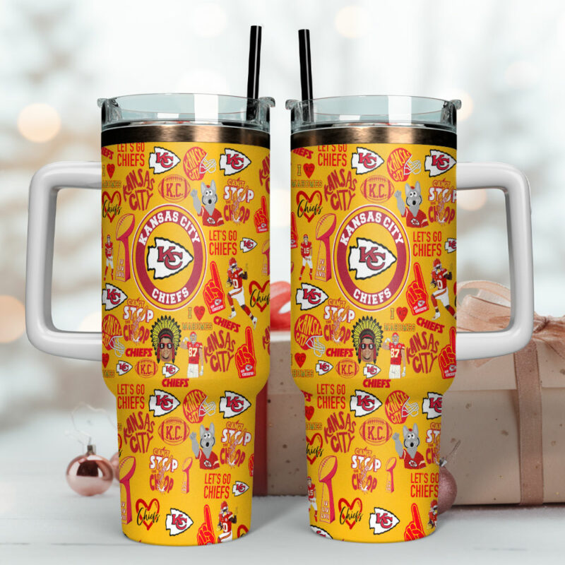 Kansas City Chiefs NFL Sports Custom Stanley Quencher 40oz Stainless Steel Tumbler With Handle - Threewoofs - Image 4