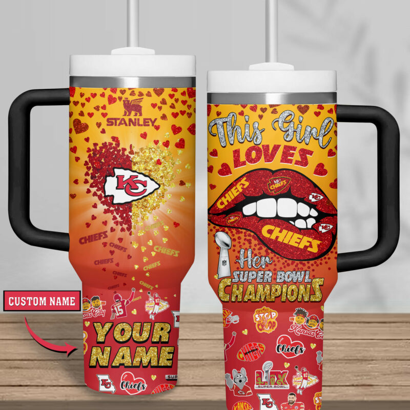 Kansas City Chiefs NFL Sports Custom Stanley Quencher 40oz Stainless Steel Tumbler With Handle - Threewoofs - Image 2