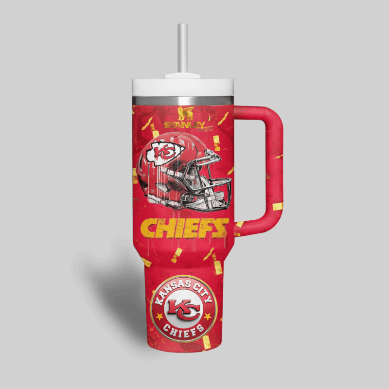 Kansas City Chiefs NFL Sports Custom Stanley Quencher 40oz Stainless Steel Tumbler With Handle - Threewoofs - Image 4