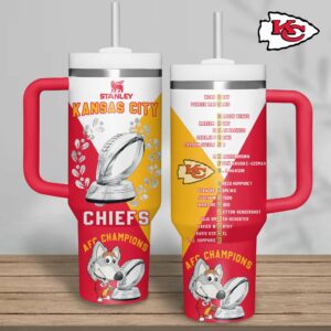 Kansas City Chiefs NFL Sports Custom Stanley Quencher 40oz Stainless Steel Tumbler With Handle - Threewoofs