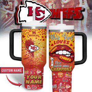Kansas City Chiefs NFL Sports Custom Stanley Quencher 40oz Stainless Steel Tumbler With Handle - Threewoofs