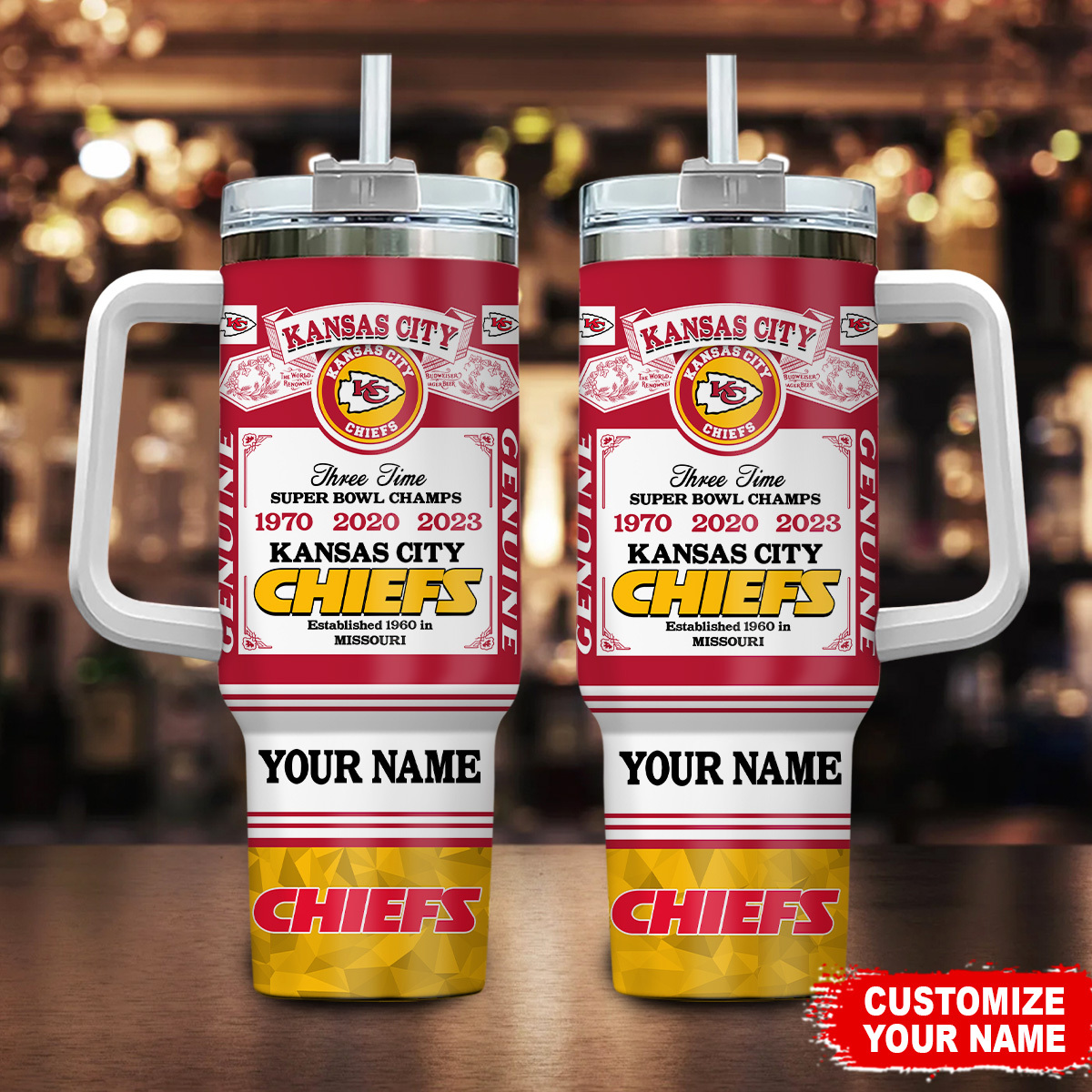 Customizable Kansas City Chiefs Championship Tumbler Mug - Personalized NFL Fan Gift