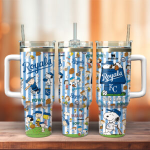 Kansas City Royals x Peanuts MLB Custom Stanley Quencher 40oz Stainless Steel Tumbler With Handle - Threewoofs