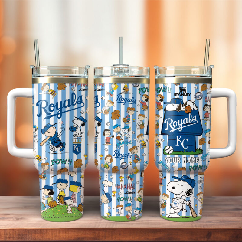 Kansas City Royals x Peanuts MLB Custom Stanley Quencher 40oz Stainless Steel Tumbler With Handle - Threewoofs